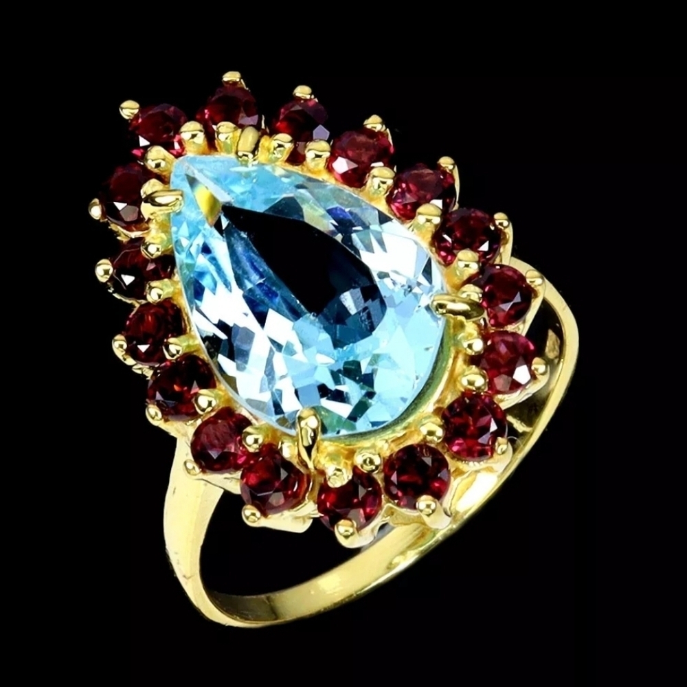 925 Sterling Silver Ring Pear Sky Blue Topaz 14x9mm Gemstone Jewelry Size 8